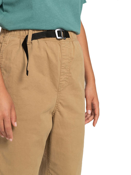 Damen Stoff Hose mit Gummizug in Entspannter Passform Khaki