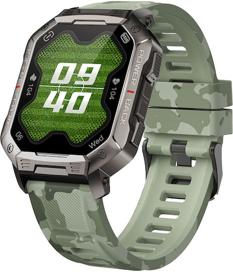 DAS.4 SG35 Smartwatch mit Pulsmesser (Black Case / Camo Green Silicone Strap)