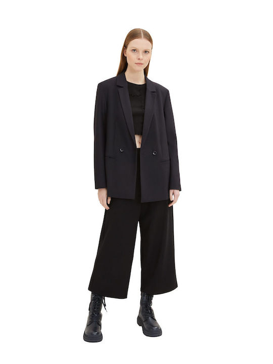 Women's Fabric Capri Trousers with Elastic Black