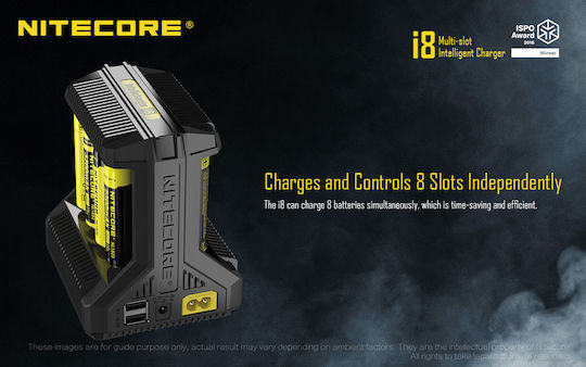 NiteCore i8 Charger 8 Batteries Ni-Cd/Ni-MH Size AA/AAA/D/18650/16340/26650/14500