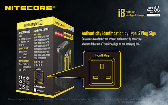 NiteCore i8 Charger 8 Batteries Ni-Cd/Ni-MH Size AA/AAA/D/18650/16340/26650/14500