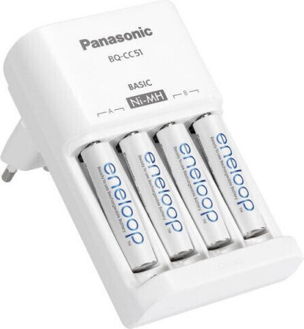 Panasonic Basic BQ-CC51 4-Slot Ni-MH Battery Charger Size AA/AAA Set with 4x Mignon 1900mAh White