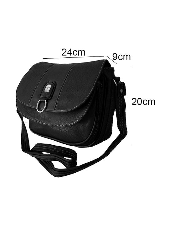 Women's Crossbody Bag with External Pockets - Black