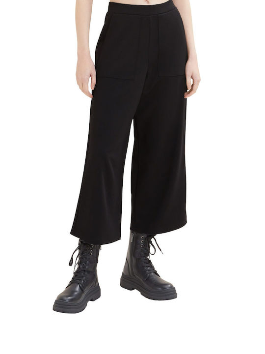 Women's Fabric Capri Trousers with Elastic Black