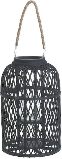 Inart Wooden Lantern Black 26x26x39cm