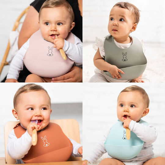 Nattou Wasserdicht Lätzchen Silikon mit Taste & Tasche Weiß für 0 m+