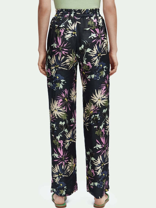 Scotch & Soda Gia Γυναικεία Υφασμάτινη Παντελόνα με Λάστιχο Wide Floral Μαύρη