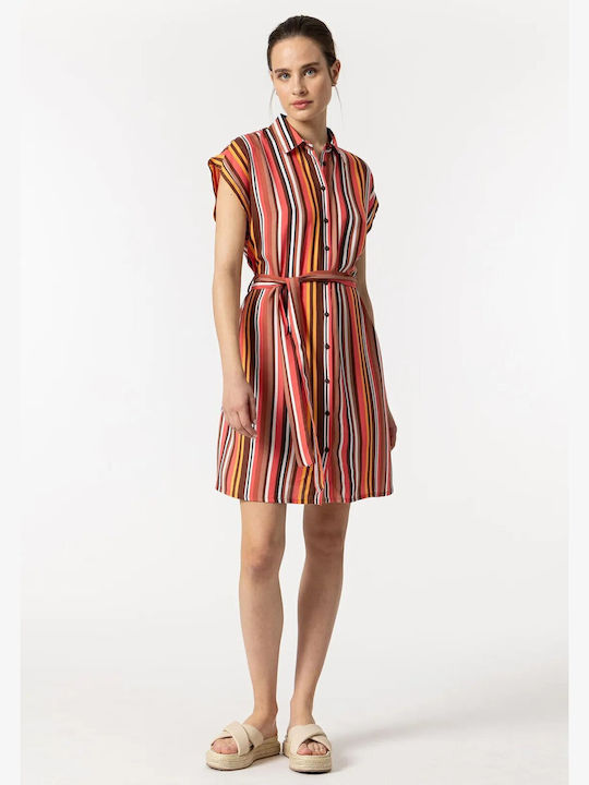 Striped dress with short sleeve and buttons Tiffosi (10049070-JONAS-256-BROWN)