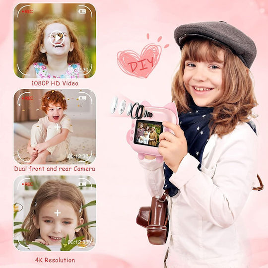 M2 Cute Kitty Cameră Foto pentru Copii 48MP cu Imprimare Termică Roz