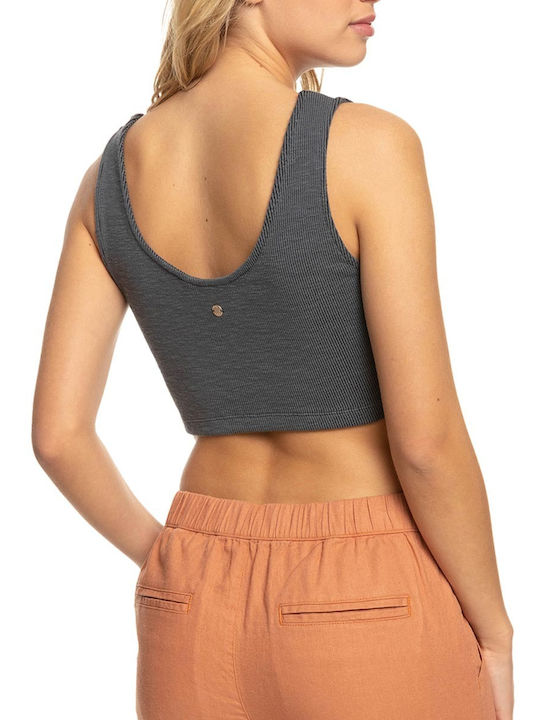 Roxy Time To Move Women's Summer Crop Top Sleeveless with V Neckline Gray