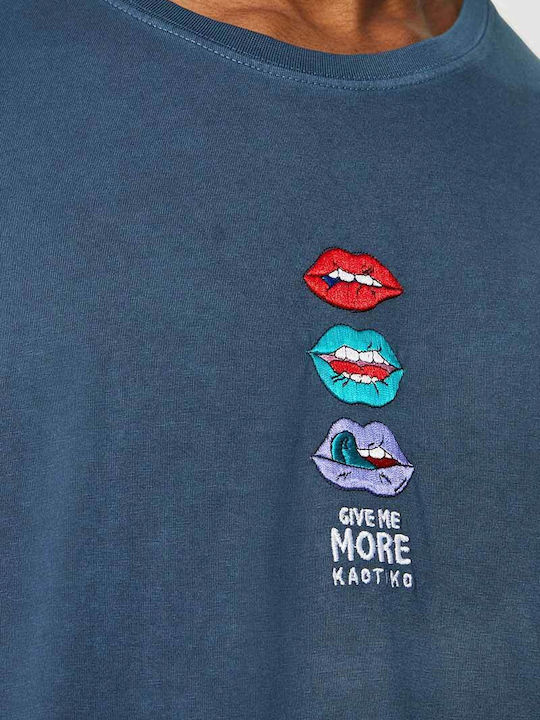 Kaotiko Mouth Colors tricou spălăcit navy pentru bărbați - AL106-02-G002