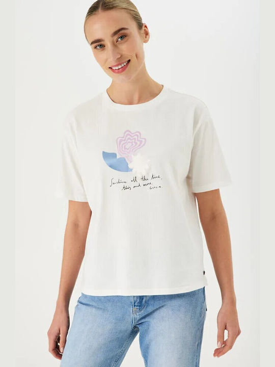 Women's T-shirt with round neckline Garcia Jeans (C30010-53-OFF-WHITE)