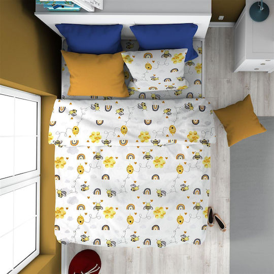 Dimcol Сет Полудвойно Honey Bee 545 Бял / Жълт 160x240см