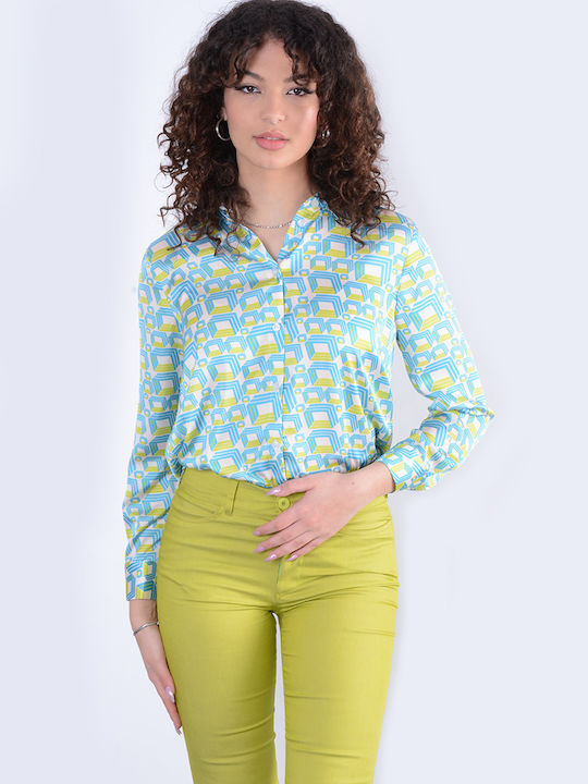 8581 Damen Stoff Hose Schlag Lime