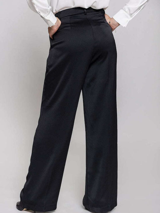 Twenty 29 Women's High Waist Satin Trousers Black