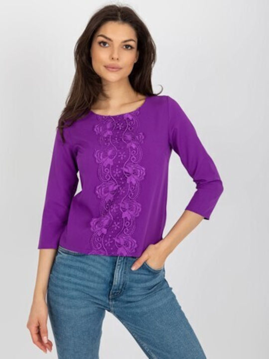 Lakerta Women's Summer Blouse Cotton with 3/4 Sleeve Purple