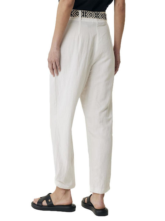 Mexx Women's High-waisted Fabric Capri Trousers White