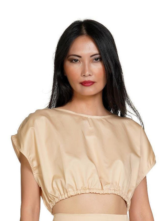 Women's Summer Crop Top Cotton Short Sleeve Beige