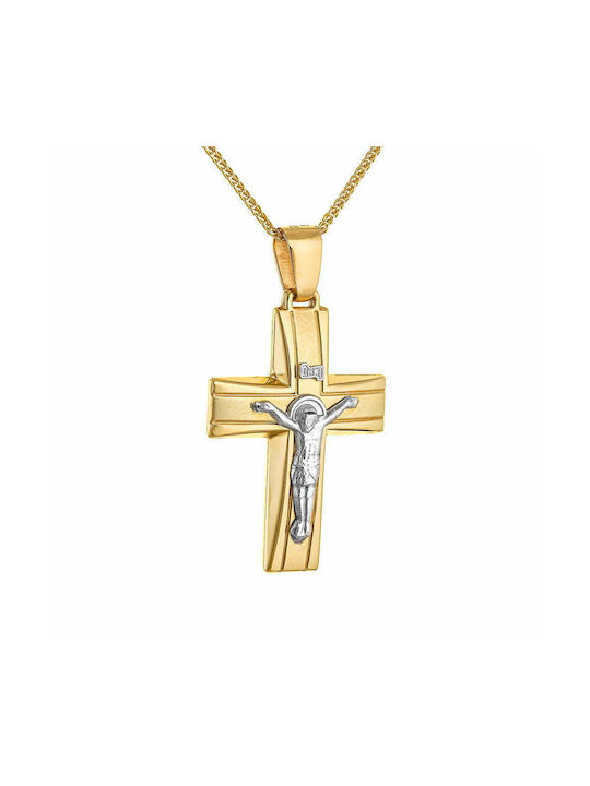 Double-Sided Men's Cross with 45cm Chain 14K Gold KBS-10110Y