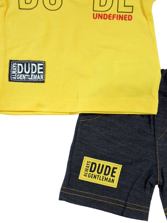 Baby Set Polo Blouse & Bermuda Shorts "Dude" Yellow/Dark Grey