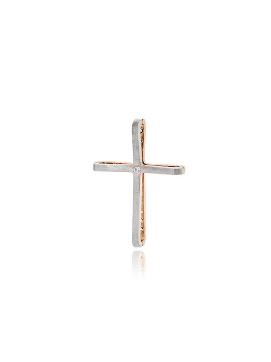 Val'Oro Baptism Cross for Girls in Rose White 14K Gold with Zircon Stones 031872