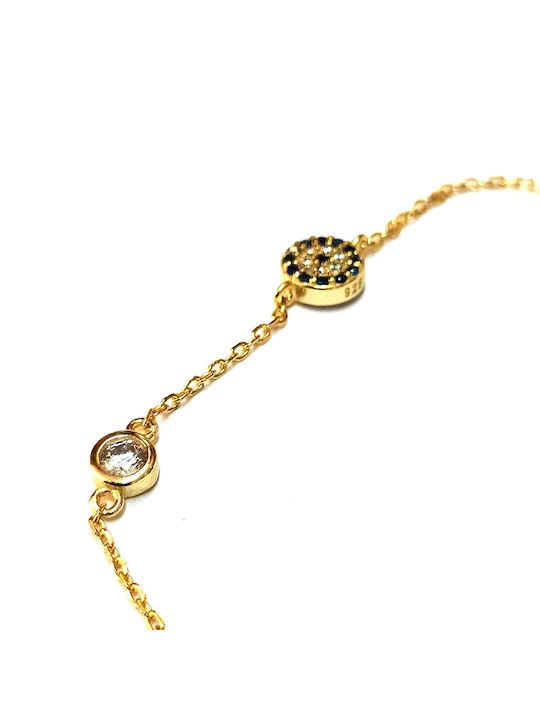 Gold plated silver bracelet with eye and diamond, stamp 925 on the finish