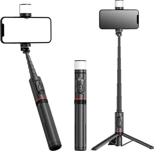 Techsuit Q12S Selfie Stick Τρίποδο Κινητού Bluetooth με Φωτισμό Μαύρο