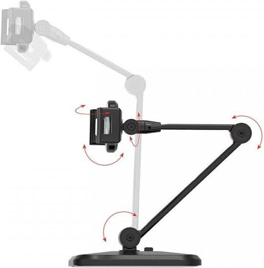 Techly Desk and Wall Extensible Support for Tablet and iPad 4.7"-12.9" Tablet Stand with Extension Arm Until 12.9" Black