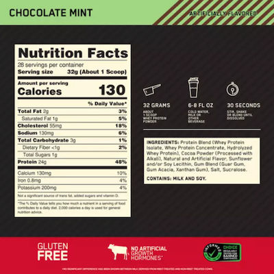 Optimum Nutrition Gold Standard 100% Whey Proteină din Zer cu Aromă de Ciocolată cu mentă 2.27kg
