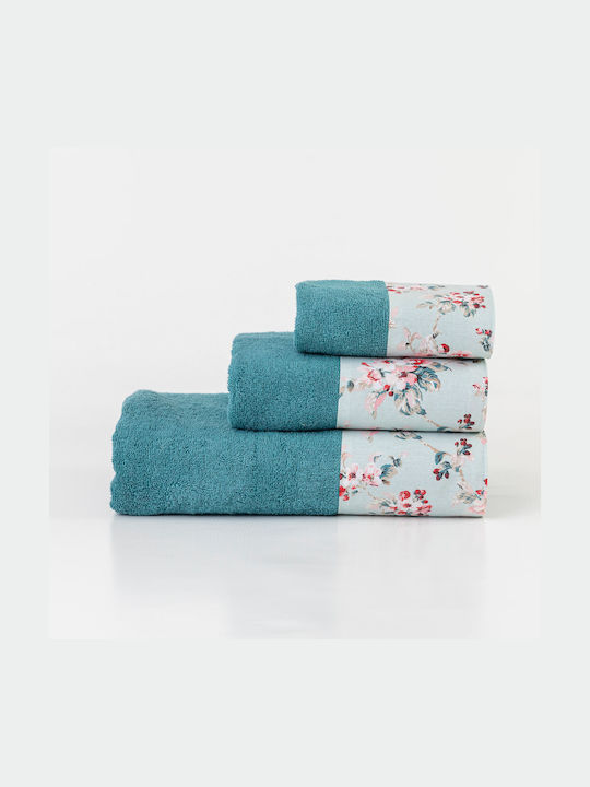 Borea Bath Towel Set 3pcs Wildflower Petrol Blue