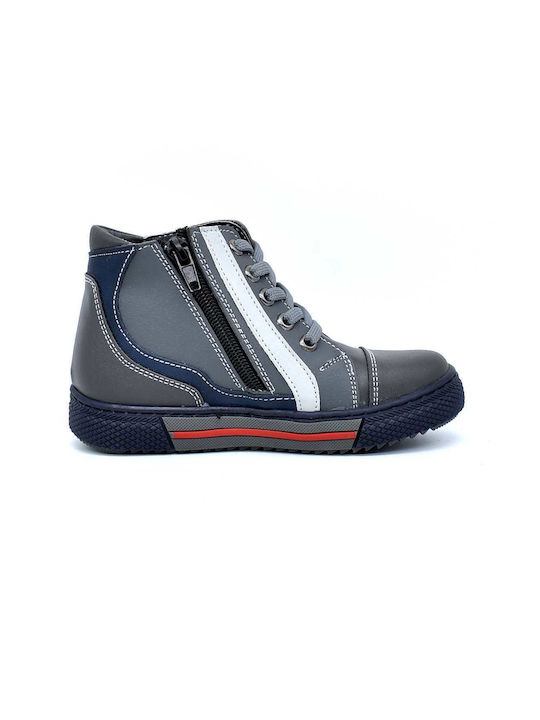 Bibelot 3241-GR Leather Anatomical Boots for Boys Grey