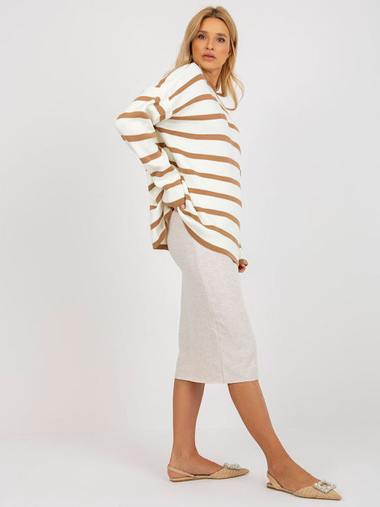 Rue Paris Women's Long Sleeve Sweater Striped Brown