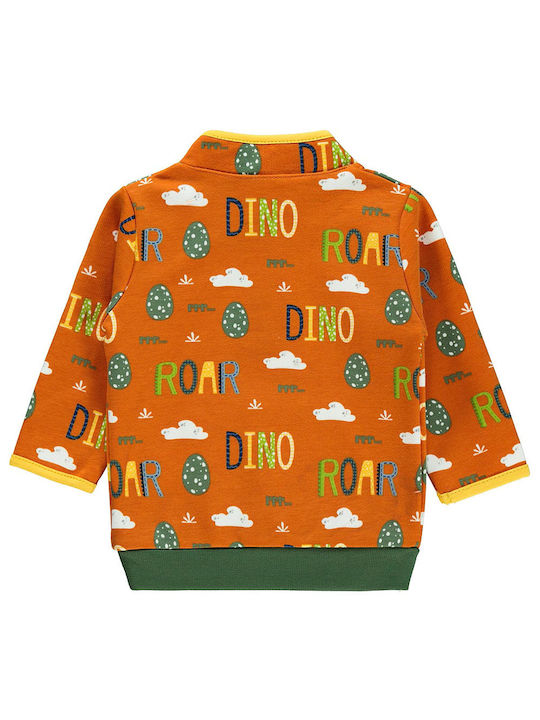 Orange baby top with zipper with dinosaur print for boys (6-24 months)