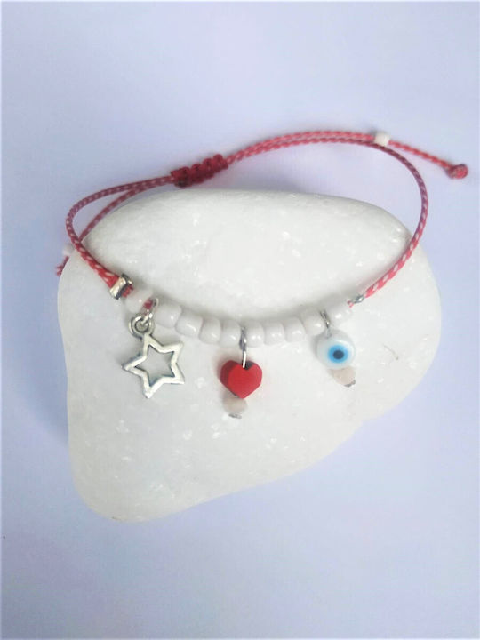 Handmade Bracelet Martaki with Red Heart Design Star and Mataki