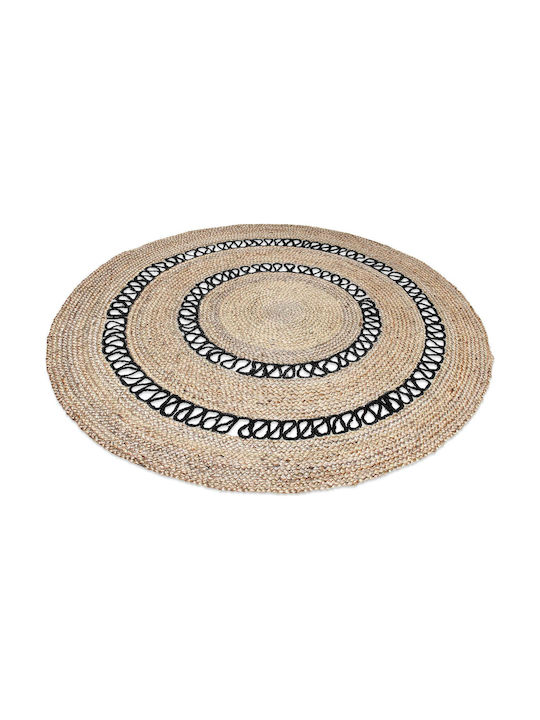 Klonaras Parmala Teppich Rund Sommer aus Jute Jute Natural-Black