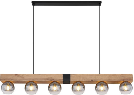 Globo Lighting Moitas Pendant Light Brown Rail for 6 Bulbs E27 140x15x120cm