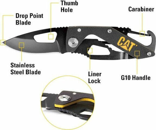 CAT Drop Point Джобно ножче Survival Черен