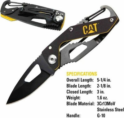 CAT Drop Point Pocket Knife Survival Black with Blade made of Stainless Steel