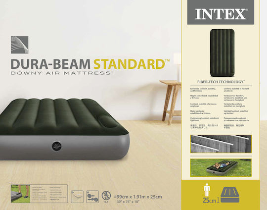 Intex Inflatable Sleeping Mattress Single with Built-in Pump Downy 191x99x25εκ. Gray