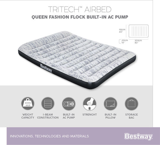 Bestway Inflatable Sleeping Mattress with Built-in Electric Pump 203x152x30εκ. Black