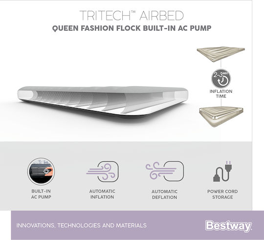 Bestway Inflatable Sleeping Mattress with Built-in Electric Pump 203x152x30εκ. Black