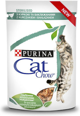 Purina Cat Chow Sterilised Nasses Katzenfutter für Katze in Beutel mit Huhn 85gr