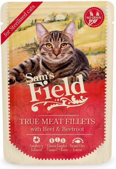 Sam's Field True Meat Fillets Wet Food for Cats in Pouches with Beef Grain-Free 85gr