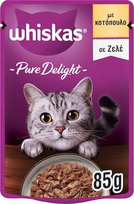 Whiskas Pure Delight Adult Nasses Katzenfutter für Katze in Beutel mit Huhn 85gr