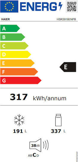 528lt Total NoFrost Î177.5xL90.8xA64.7cm. Negru HSR3918ENPB