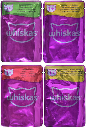 Whiskas Classic Meals in Sauce Wet Food for Adult Cats in Pouches with Beef 80x85gr