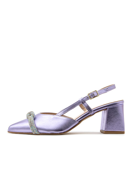 BACALI COLLECTION METALLIC LEATHER SLINGBACK HIGH HEEL PUMPS WOMEN BACALI COLLECTION ΜΩΒ (BCL-A23-18-PURPLE-ML)