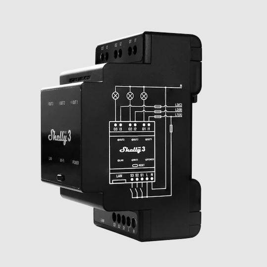 Shelly Pro 3 Ρελέ Ράγας Ισχύος 16A με Τάση 240V