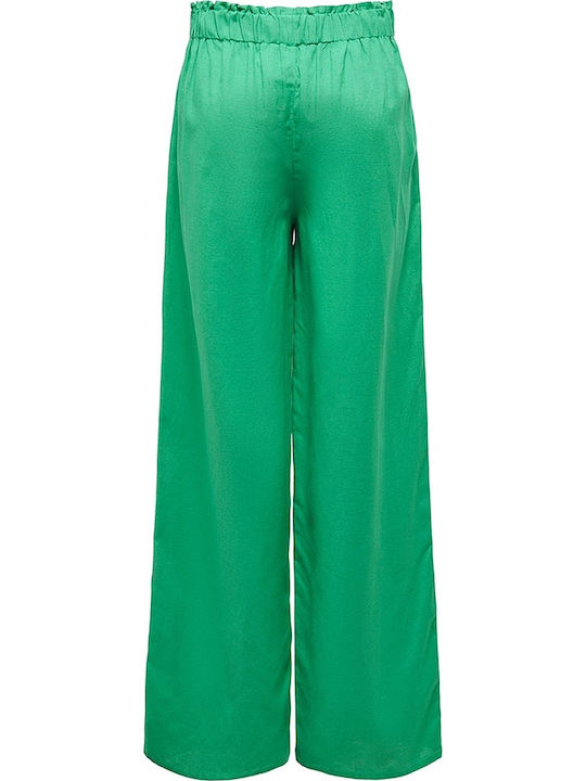 Only Damen Hoch tailliert Stoff Hose mit Gummizug Wide Grün