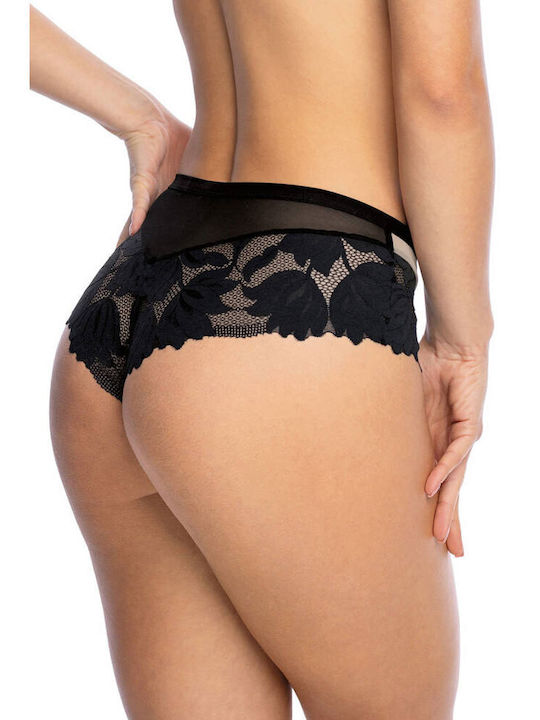 Gaia Brazilian Briefs with Lace Details in Black Color